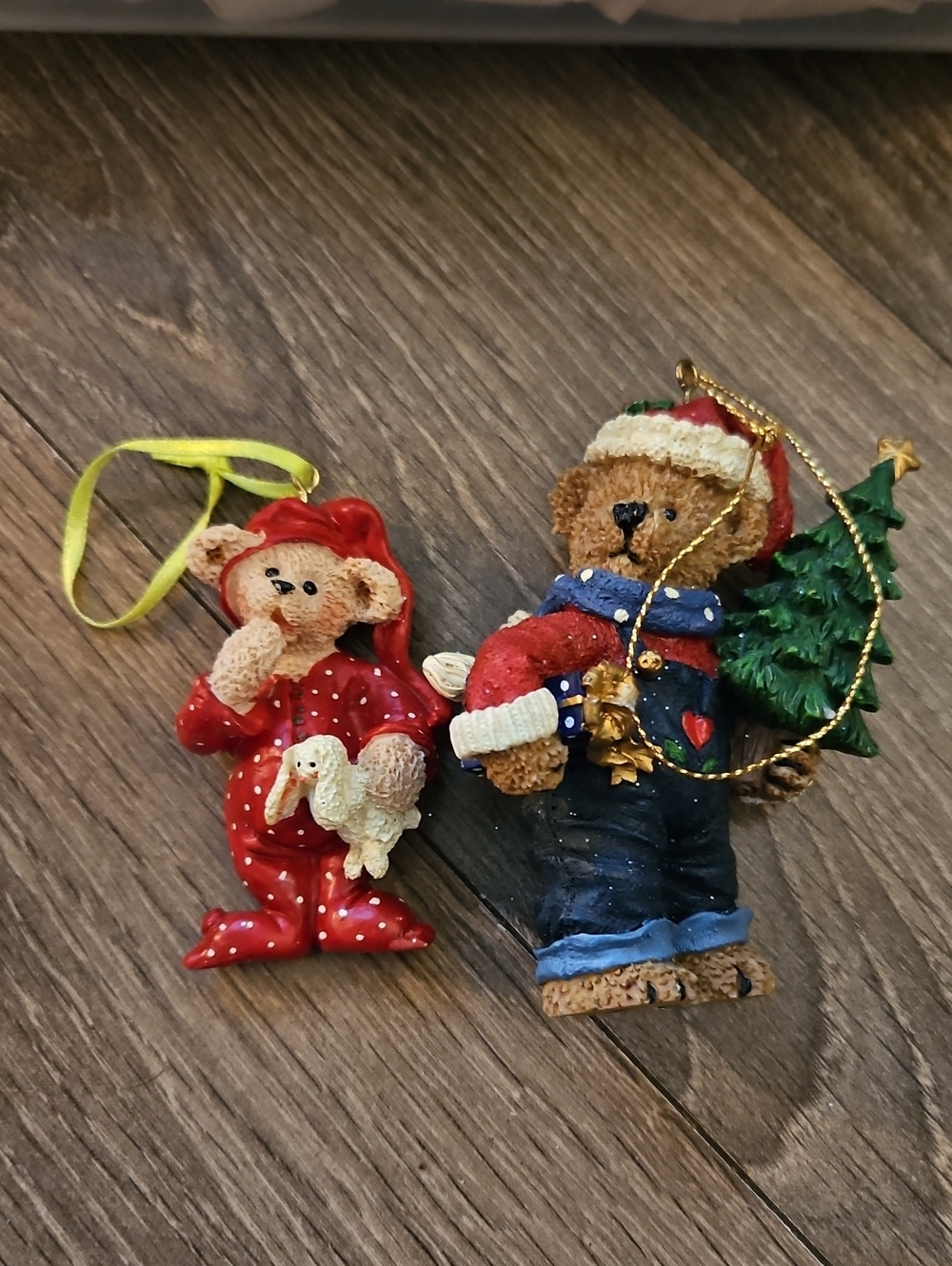 Kirkland Bear And Kurt Adler Bear With Red Pajamas Ornaments.